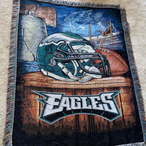 Vintage Other - Philadelphia Eagles Vintage 90s Big Helmet Logo Woven Throw Blanket NFL PA